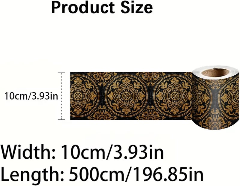 IOHEFY Black Gold Vintage Wallpaper Border 196x4 Inch Peel and Stick Wall Border Self Adhesive Classic Medallion Design Removable Vinyl Trim for Living Room Bedroom Bathroom Kitchen Cabinet Decoration - Image 4